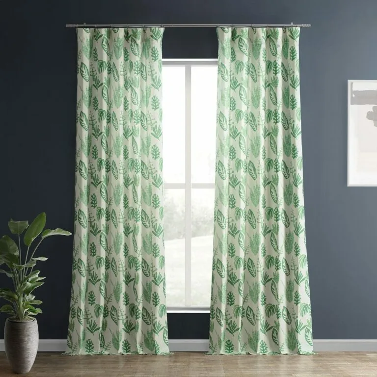 Palm Beach Green Floral Textured Printed Cotton Curtain