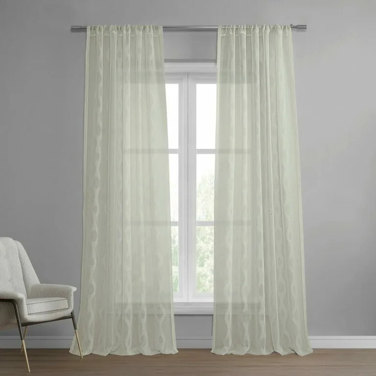 Vega White Striped Patterned Faux Linen Sheer Curtain