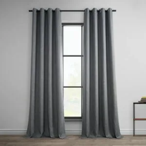 Dark Gravel Grommet Textured Faux Linen Room Darkening Curtain