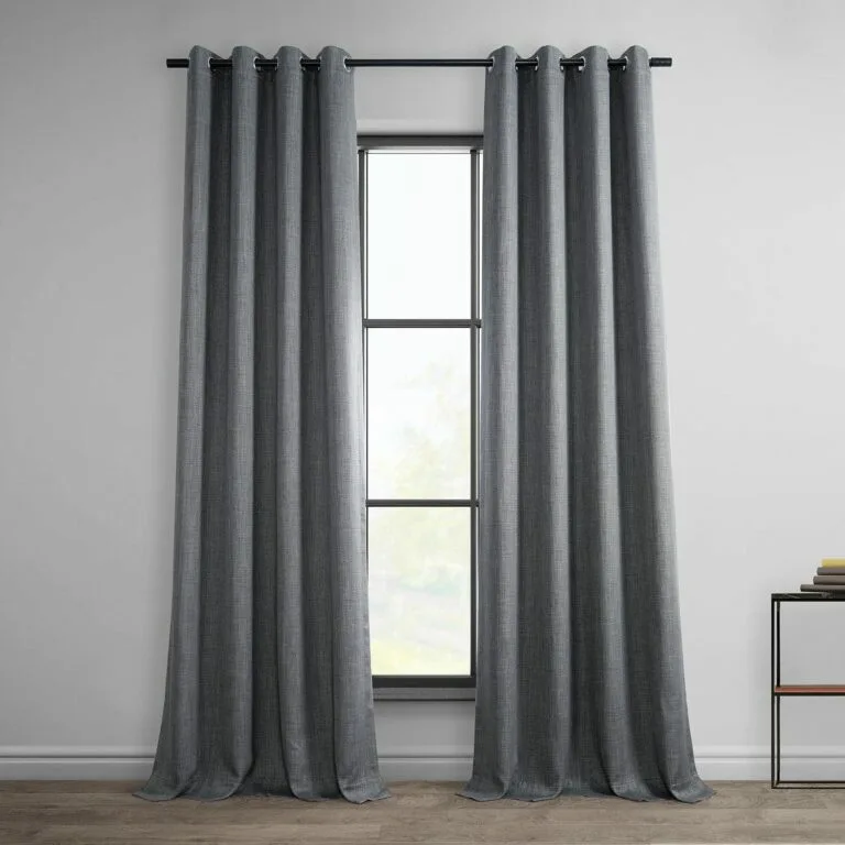 Dark Gravel Grommet Textured Faux Linen Room Darkening Curtain
