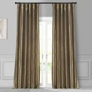 Gold Nugget Solid Faux Silk Taffeta Room Darkening Curtain