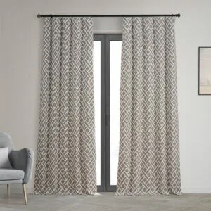 Martinique Taupe Geometric Printed Cotton Hotel Blackout Curtain