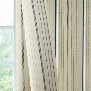 Seaside Striped Blue Linear Cotton Light Filtering Curtain Pair (2 Panels)