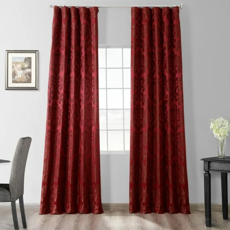 Astoria Red & Bronze Damask Faux Silk Jacquard Room Darkening Curtain