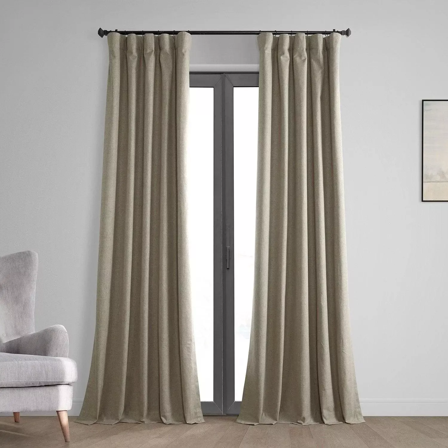 Warm Taupe Thermal Cross Linen Weave Blackout Curtain