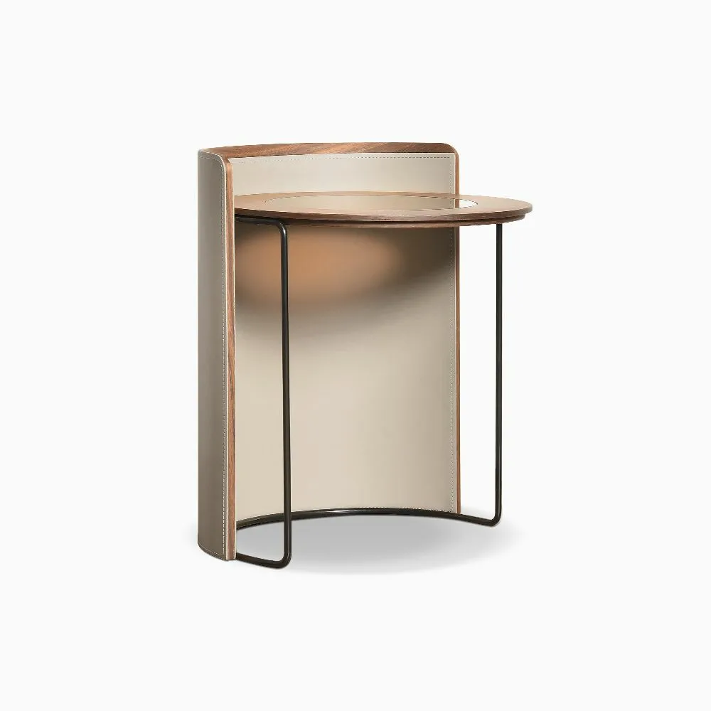 Modern Saddle Leather Side Table With Glass Top