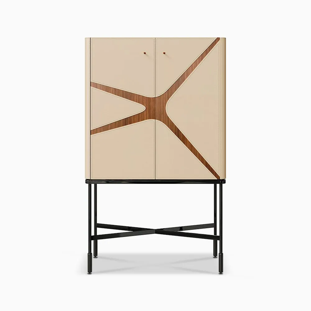 Modern Saddle Leather Accents High Cabinet, 35.4