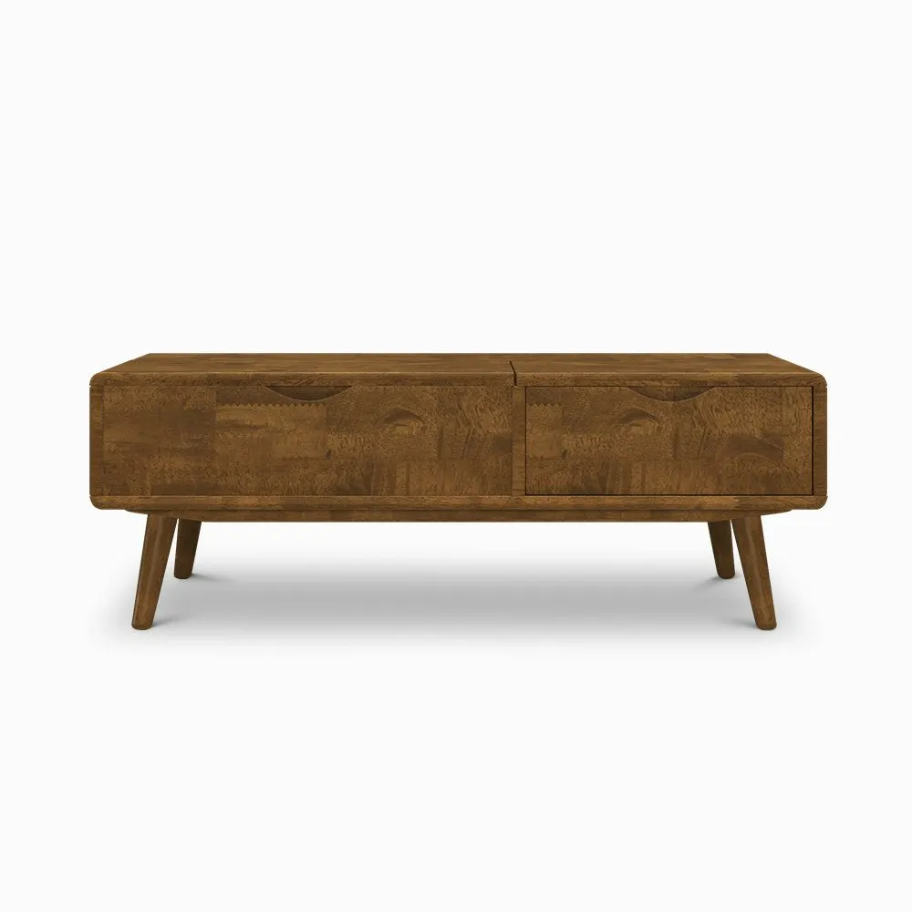 Mid-century Lift-top Solid Rubber Wood Coffee Table, 47.2
