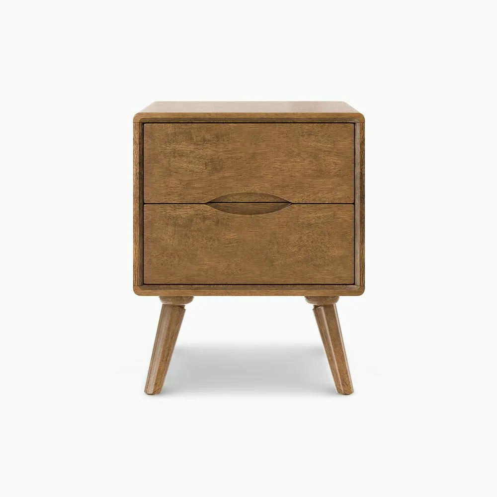 Mid-century 2-Drawers Solid Wood Nightstand, 17.7