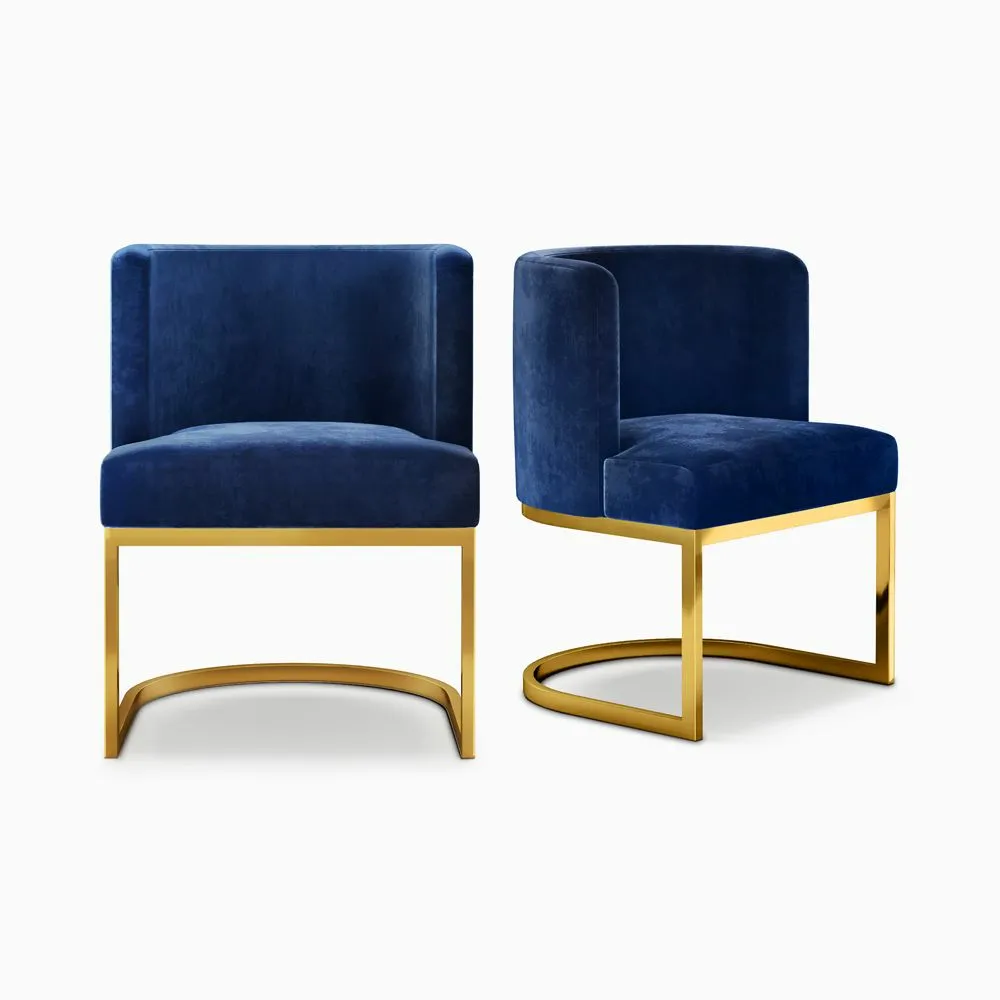 Modern Blue Velvet Upholstered Dining Chair, Set of 2