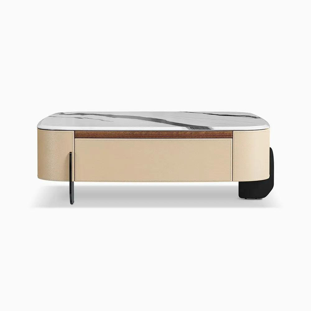 Modern Saddle Leather Square Coffee Table, 39.4