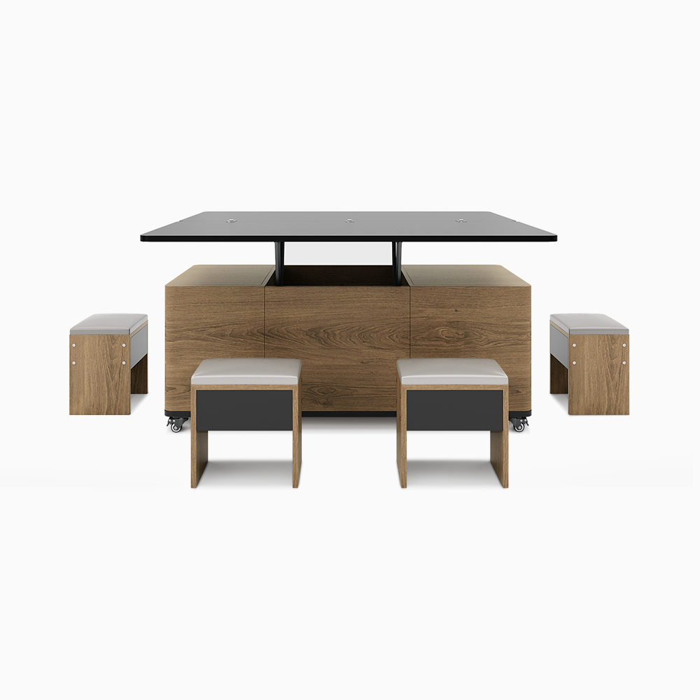 Modern Lift Top Coffee Table With 4 Stools, 47.4