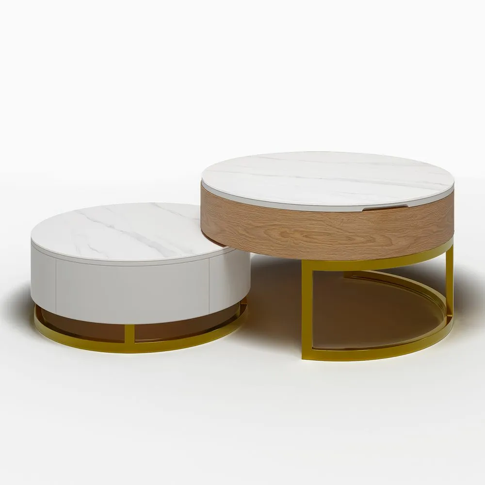 Modern Round Sintered Stone Nesting Coffee Table, 31.5