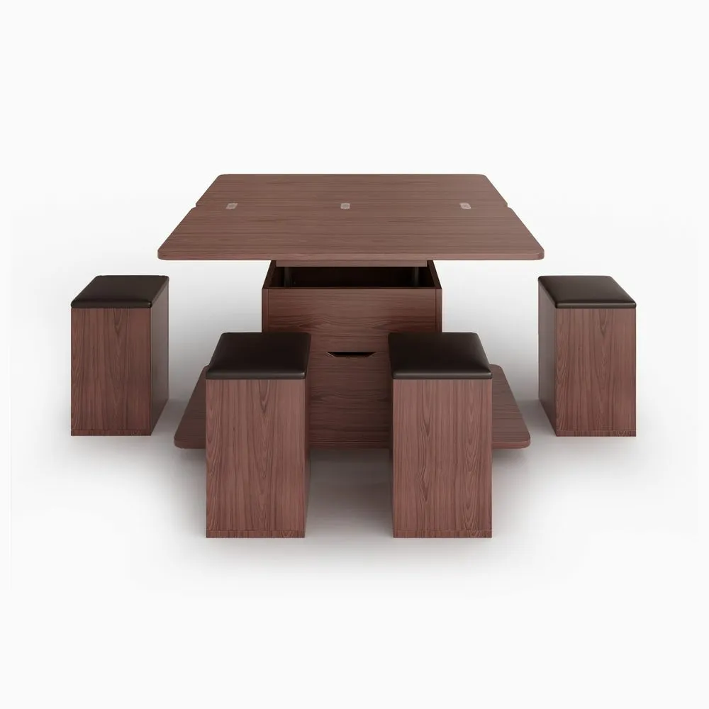 Modern Lift Top Coffee Table With 4 Stools, 39.3