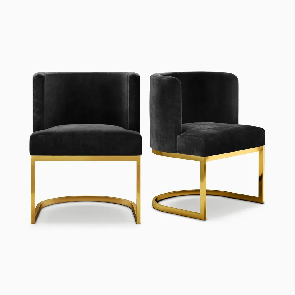 Modern Black Velvet Upholstered Dining Chair, Set of 2