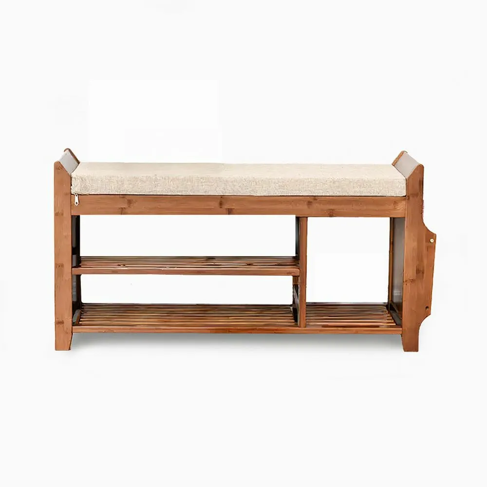 Mid-century Upholstered Entryway Shoe Bench, 37.4