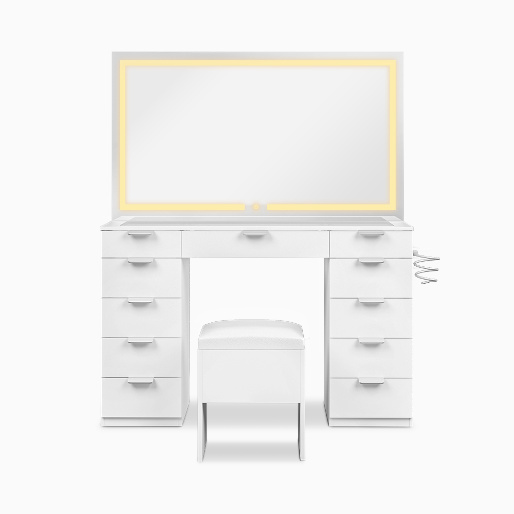 Modern Makeup Vanity with Adjustable LED Mirror and Stool, 46