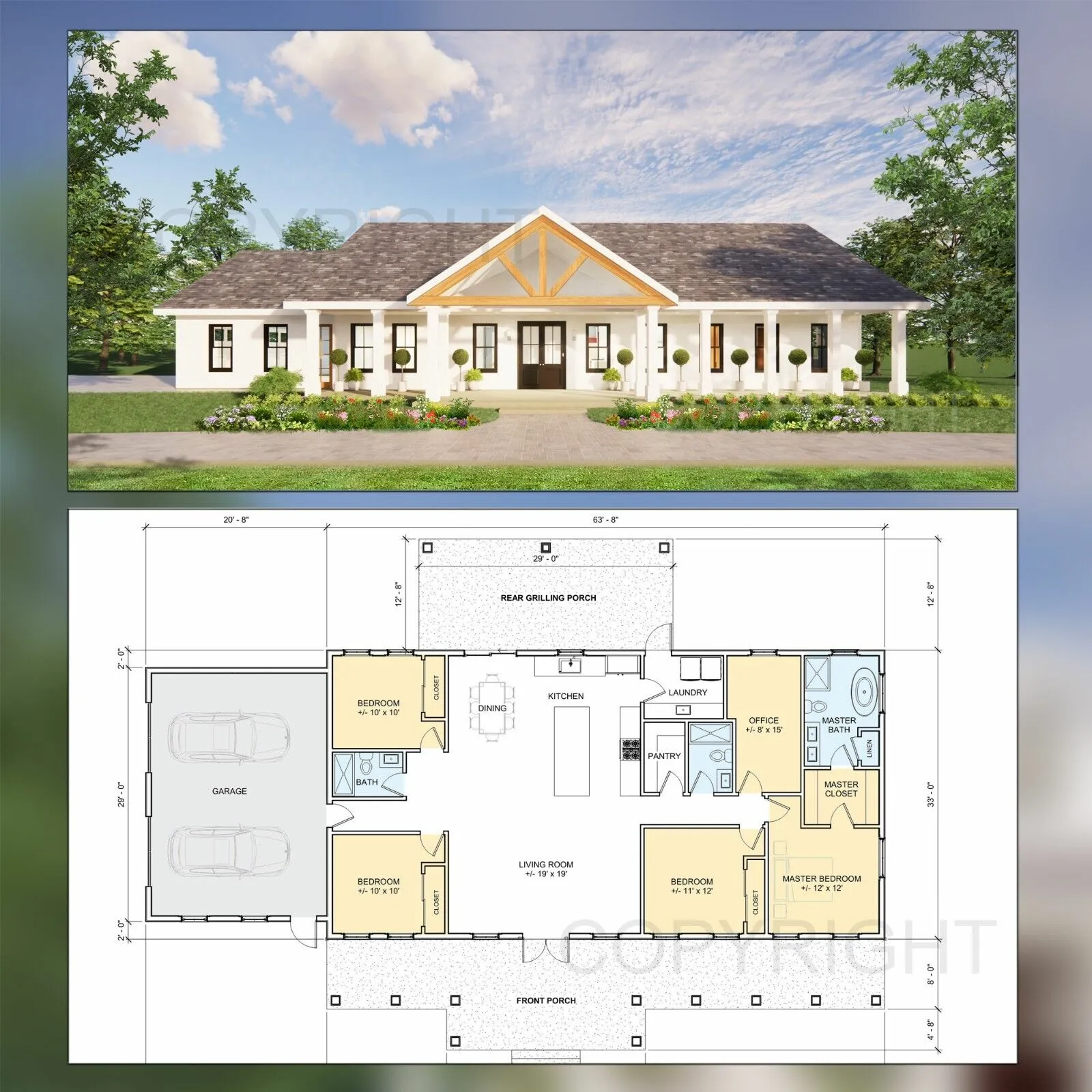 Barndominium House Plan with Garage Blueprints
