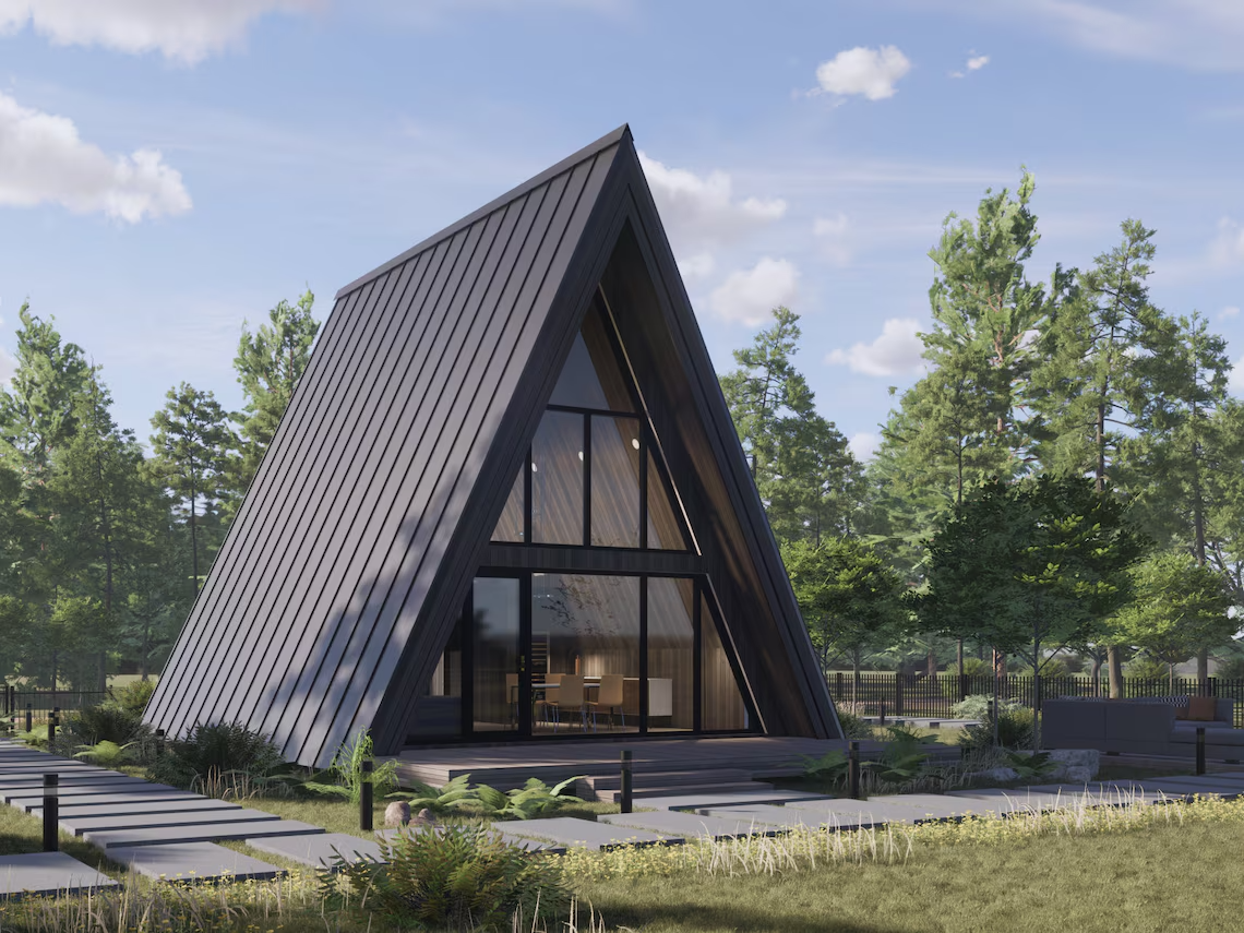 Modern A-Frame Cabin Plans, Tiny Guesthouse