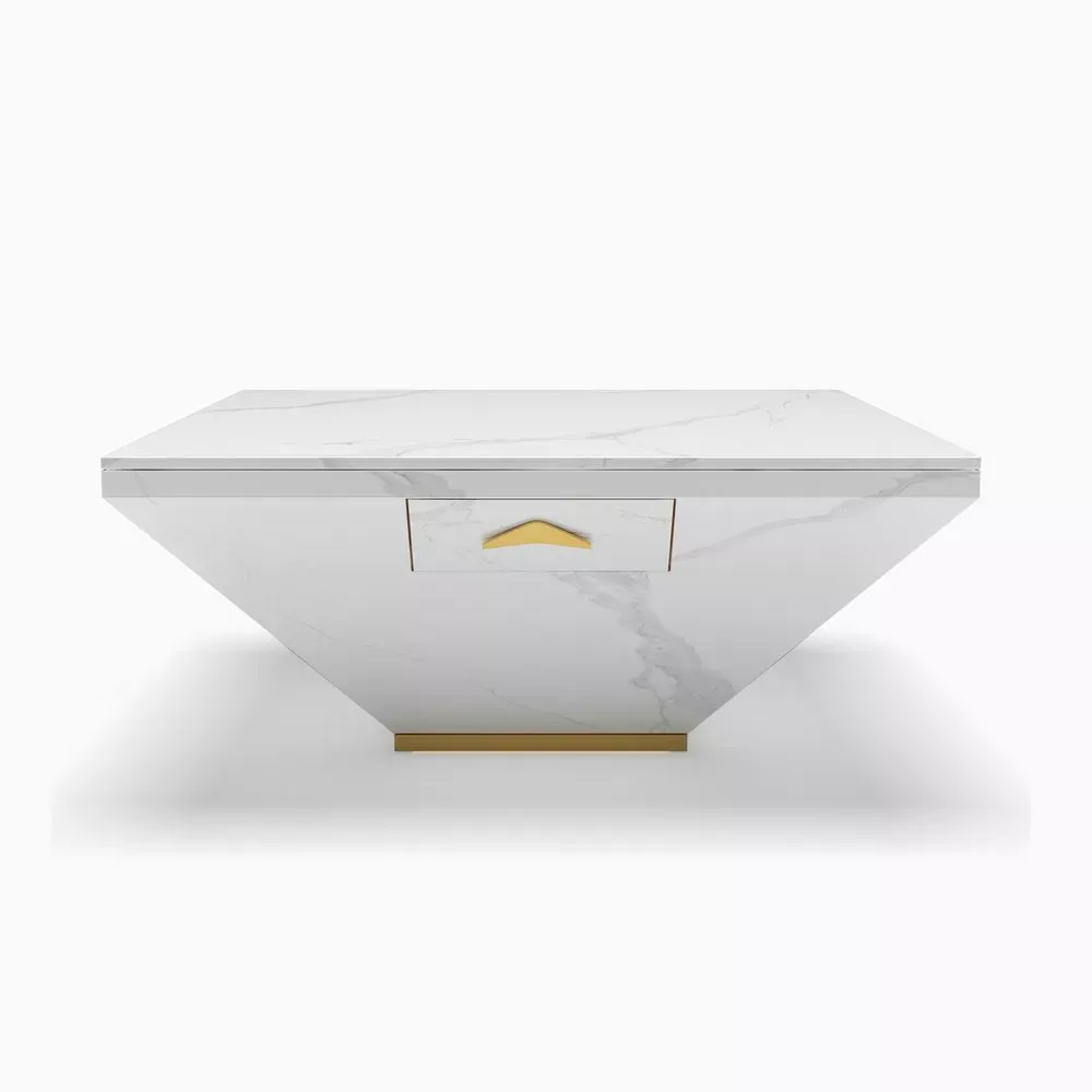 Modern Square Coffee Table with Drawers, 35.4