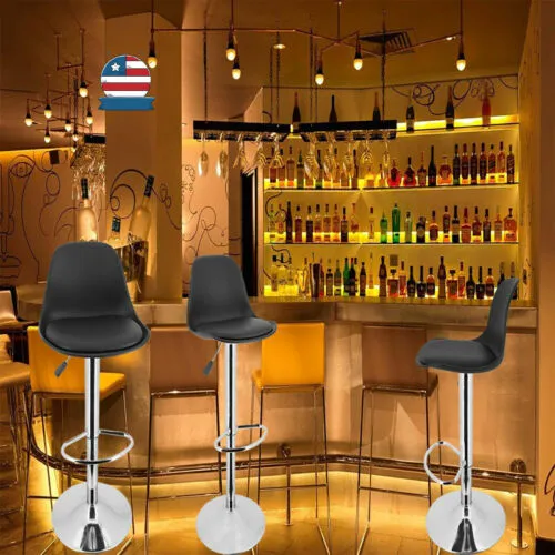1 Set Bar Stools Adjustable Height Swivel Dining Chairs Modern Counter Black