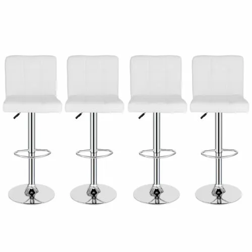 Set of 4 Adjustable Bar Stools PU Leather Modern Dinning Chair with Back White