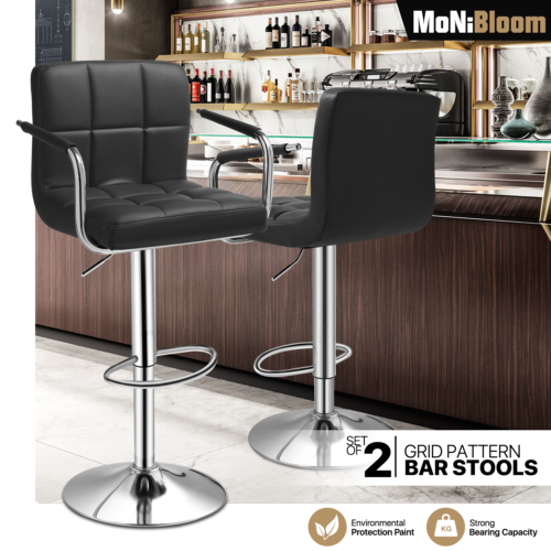 2 Pack Modern Leather Bar Stools Adjustable Swivel Counter Height Dining Chairs
