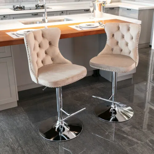 2-Piece Modern Upholstered Chrome base Bar Stools with Backs Comfortable Tufted