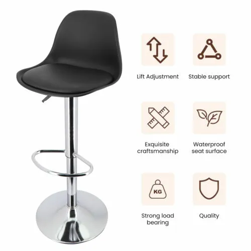 2 Set Black Bar Stools w/Back & Footrest Adjustable Modern Armless Swivel Chairs