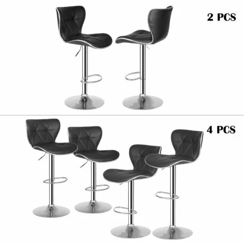 2/4 PCS Adjustable Swivel Barstools PU Leather Armless for Kitchen Counter Black