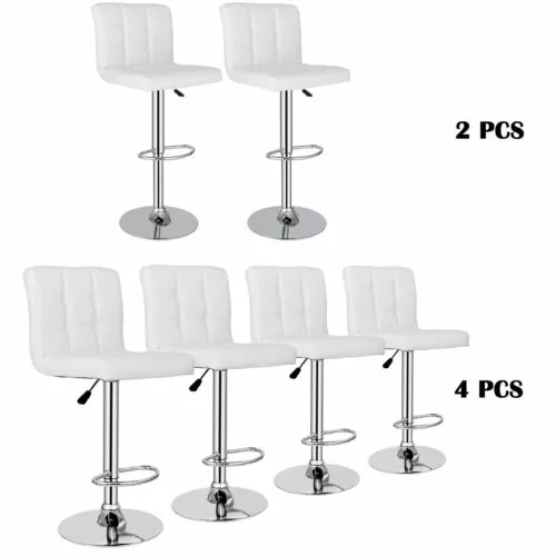 2/4 PCS PU Leather White Bar Stools Adjustable Swivel Bar Chair for Kitchen