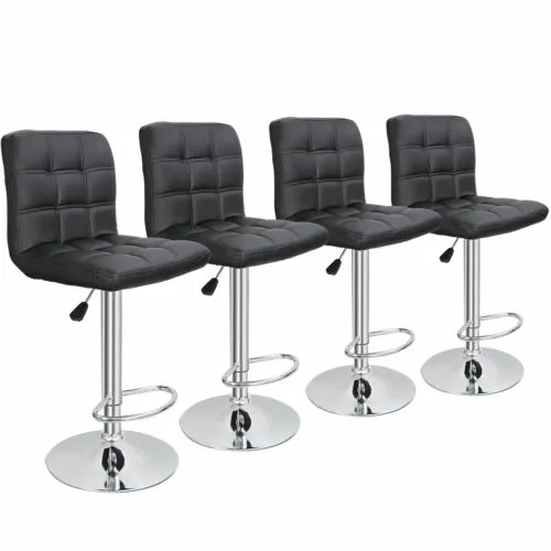 Set of 4 Bar Stools Adjustable Height Dining Swivel Pub Counter Chair Black