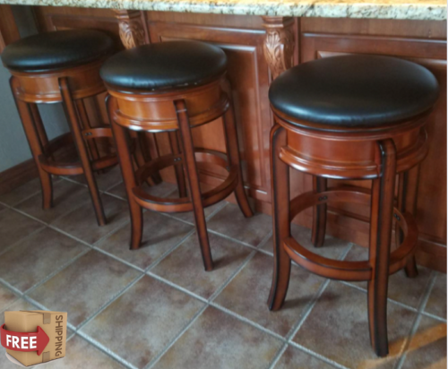 29 Inch Bar Stools Set of 3 Swivel Upholstered Seats Kitchen Chairs, Brandy NEW
