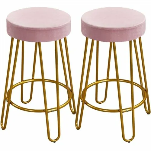 2PCS Counter Stools Velvet Kitchen Stools Fabric Dining Chairs,26.5