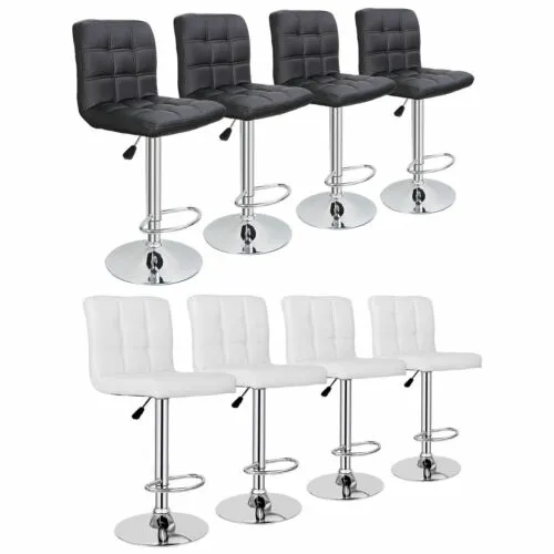 4 PCS Bar Stools Adjustable Height Soft PU Leather Pad with Back White/Black