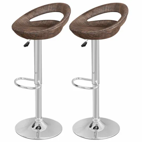 2PCS Adjustable Height Swivel Rattan Wicker Bar Stool Chairs Dinning Chairs