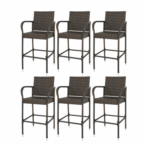 6PCS Outdoor Bar Stools Patio Wicker Counter Stools  Rattan Chair with Back Rest