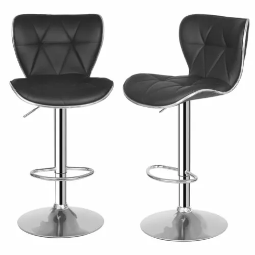 Bar Stools Set of 2 Counter Height PU Leather Shell Back Armless Chairs Black