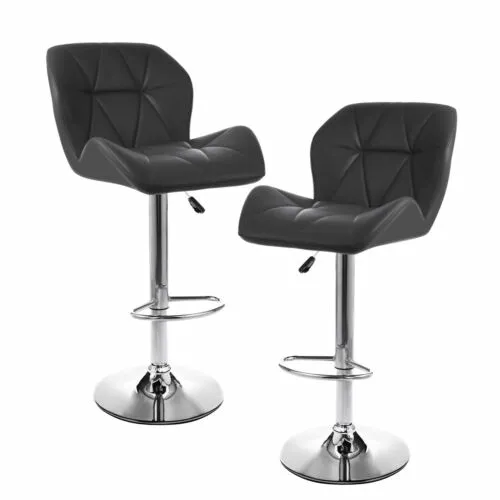 Bar Stools Set of 2 Gray Leather Hydraulic Swivel Modern Pair Dinning Chair