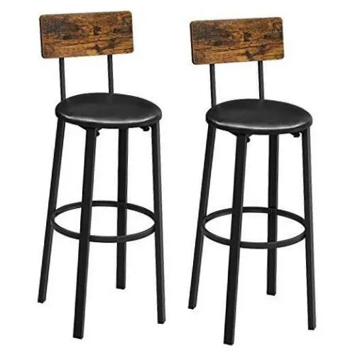 Bar Stools, Set of 2 PU Upholstered Breakfast 29.7 Bar Height Rustic Brown