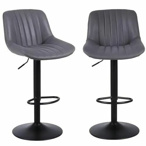 Bar Stools Set of 2, Swivel Counter Height Barstools with Back,Grey