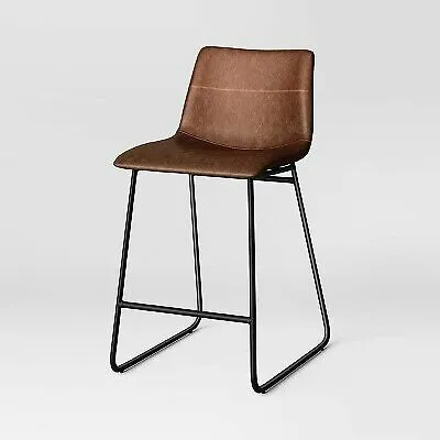 Bowden Faux Leather and Metal Counter Height Barstool Caramel - Threshold