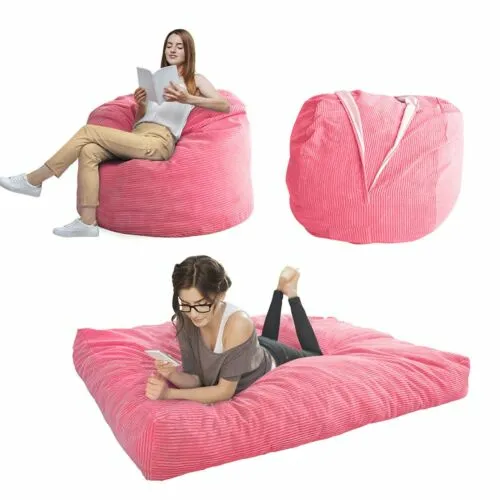Giant Corduroy Bean Bag Chair Convertible Chair Folds from Bean Bag to Floor Bed