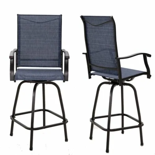 Metal Swivel Patio Chairs Set of 2 Height Bar Stools Outdoor Armrest Chair Set