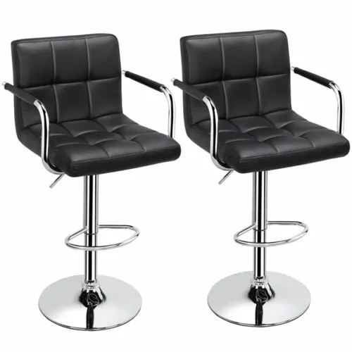 Modern Bar Chairs with Large Steel Backrest Height Adjustable Bar Stool Set of 2