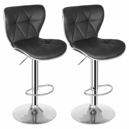 Modern Black Shell Back Bar Stools Set PU Leather Seat with Footrest Home Decor