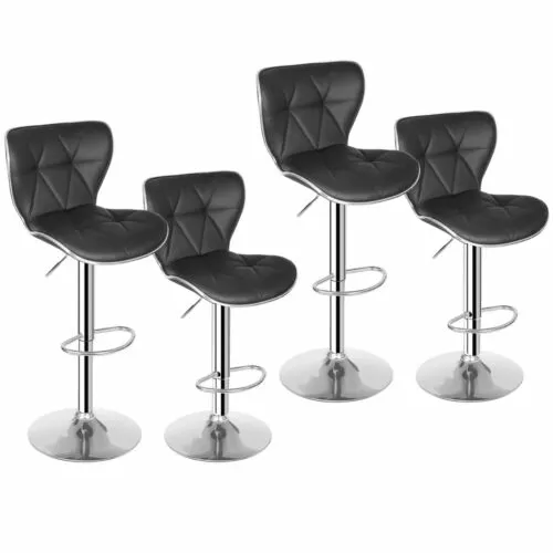Modern Shell Back Bar Stools Set of 4 PU Leather Seat with Footrest Home Decor