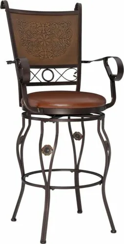 NEW Big and Tall Copper Stamped Back Barstool with Arms Bar Stool, Bronze