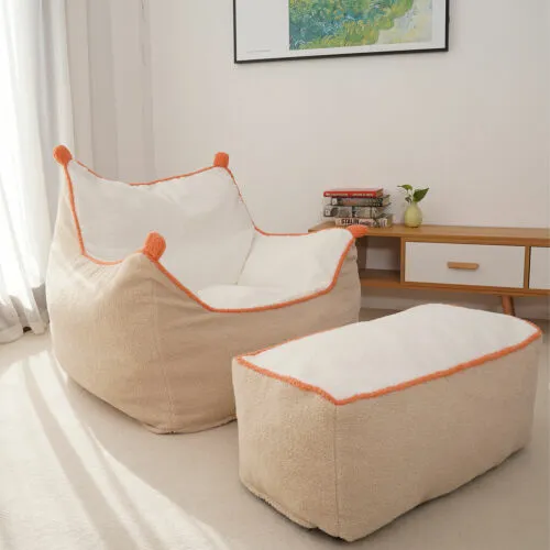 N&V Giant Bean Bag Chair, High-Density Foam Filling Lazy Sofa with Stool Ottoman