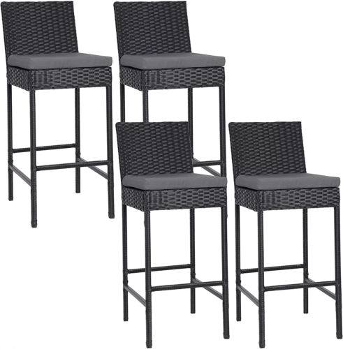 Outdoor Wicker Bar Stools with cushions, 4 pack
